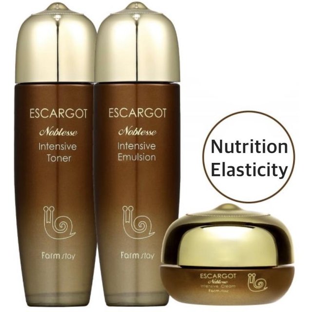 FARM STAY Escargot Noblesse Intensive Skin Care SET (3 types de soins de la peau - Toner+Emulsion+Crème) black