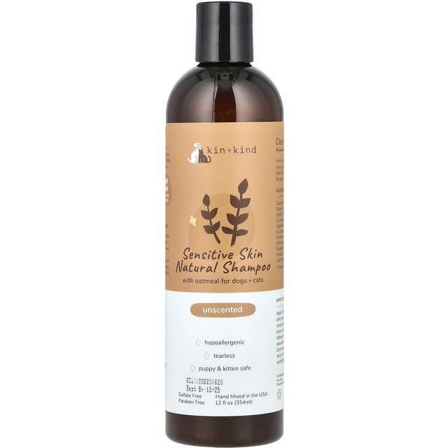 Kin+Kind, Sensitive Skin Natural Shampoo, For Dogs & Cats, Fragrance Free, 354 Ml (12 Fl Oz) beige