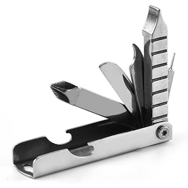 Mini tournevis portable en acier inoxydable, clé, décapsuleur, ensemble d'outils combinés, outil multifonction de réparation EDC d'urgence en extérieur argenté