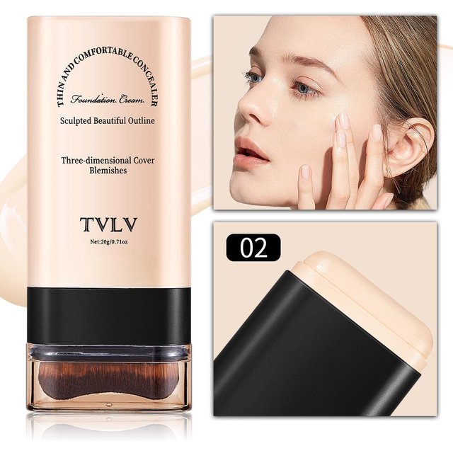 TVLV Eraser Foundation Stick mit Pinsel – Langanhaltender, rutschfester Concealer, hellt den Hautton auf, 20 g 20g per piece beige