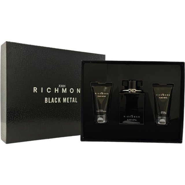 Set John Richmond: Black Metal, Natürlich, Reinigend, Duschgel, 50 ml + Black Metal, Körperlotion, 50 ml + Black Metal, Eau de parfum, Für Männer, 100 ml
