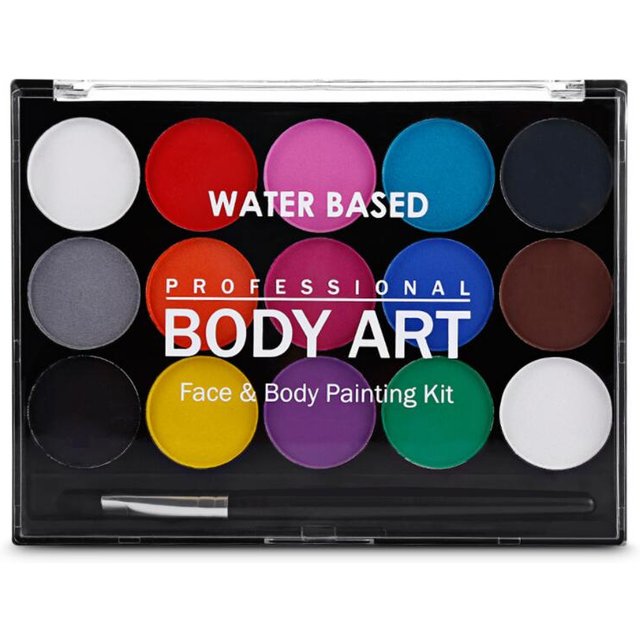 15 Farben Gesichts-Körper-Malerei, ungiftig, Wassermalerei mit Pinsel, Weihnachten, Halloween, Make-up, Party-Kosmetik blue