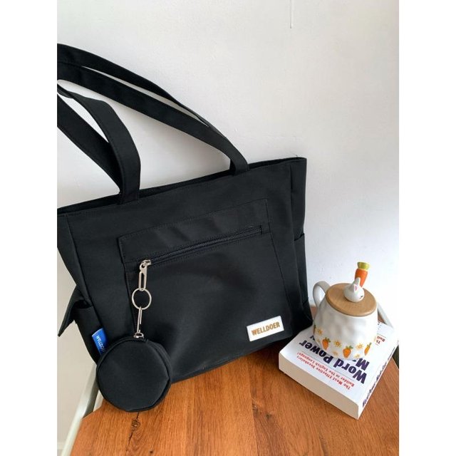 Canvas-Tasche Damen-Umhängetasche Japanisch Schlicht Großes Fassungsvermögen Handtasche Tragetasche für Bücher Tasche für den Unterricht Schüler Make-up Tasche für eine verpasste Lektion. white