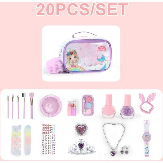 Spielzeug Schminkset für Mädchen Waschbar Sicher Ungiftig Rollenspiel Make-Up für Kleine Prinzessin Weihnachten Geburtstag Kinder Kinder Geschenk white