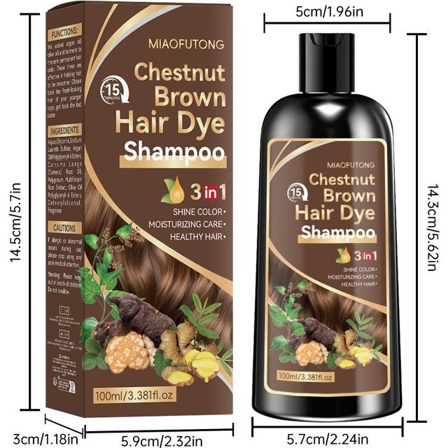 Braunes Haarfarbe Shampoo 3 in 1, Feuchtigkeit spendend, Pflegend, Natürliche Ingwer-Formel 100ml beige