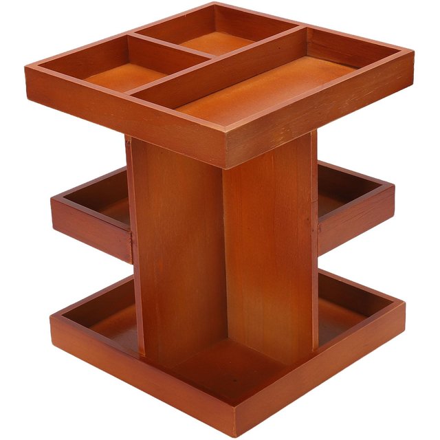 Étagère de Bureau Rotative à 360° avec Multiples Compartiments en Bois Présentoir Cosmétique pour Soins de la Peau Parfum Chambre à Coucher brown