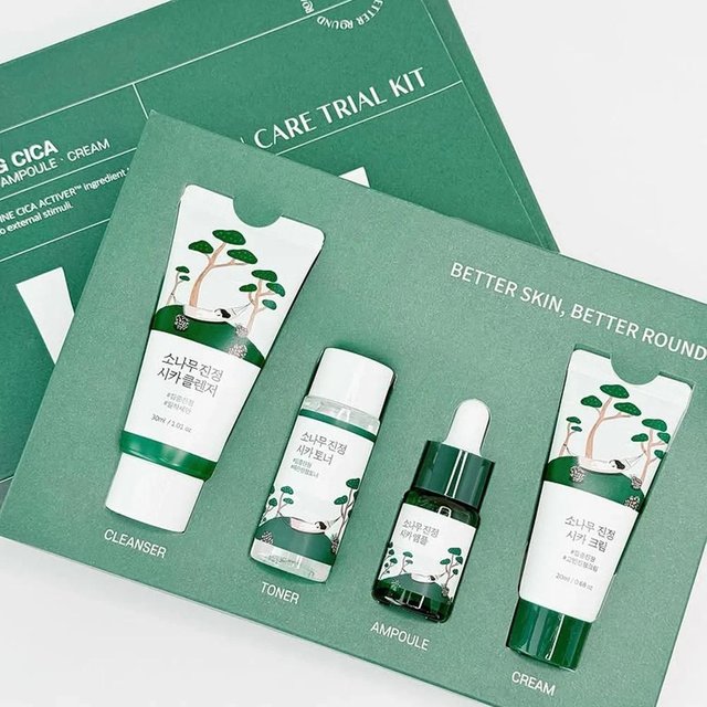 Round Lab Reisefreundliches Mini-Hautpflege-Set Kiefernberuhigendes Cica Probier-Set gray