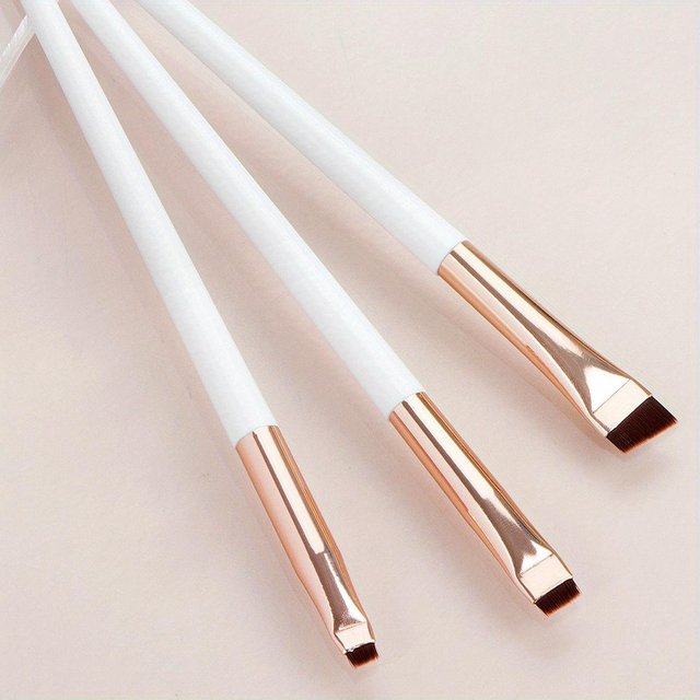Set de 3 pinceaux de maquillage, Pinceau eyeliner lame Tête oblique fine Pinceau à sourcils Contour eyeliner Pinceau fard à paupières ultra-fin Maquillage blanc