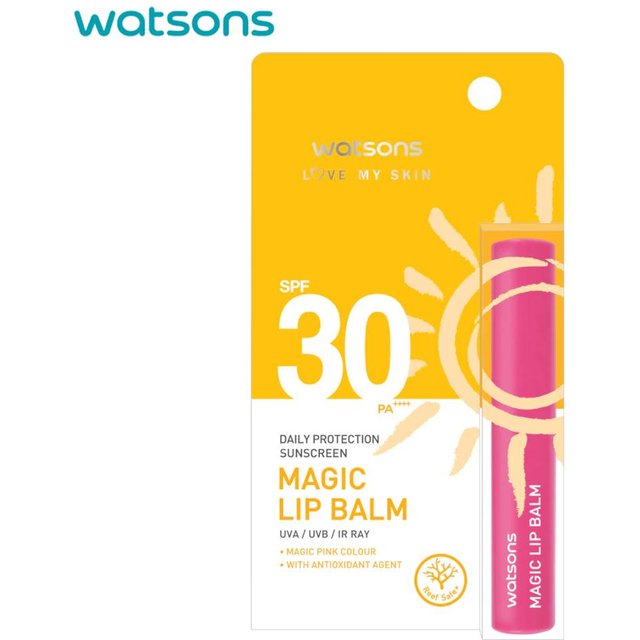 Watsons Love My Skin Daily Protection Sunscreen Magic Lip Balm SPF30 PA++++, UVA / UVB / Blaues Licht / IR-Strahlung, 1,7 g. 1.7 g. beige