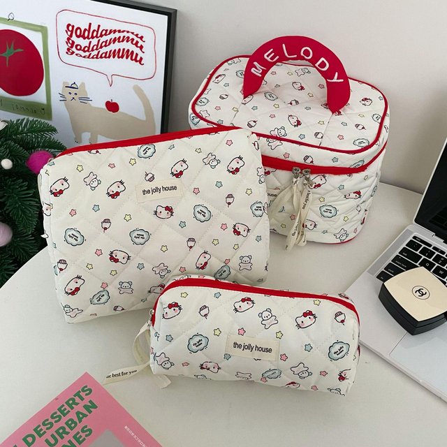 Make-up-Tasche mit Schleife im koreanischen Stil – Kulturbeutel und Kosmetiktasche mit großem Fassungsvermögen für die Reise für Mädchen Small
