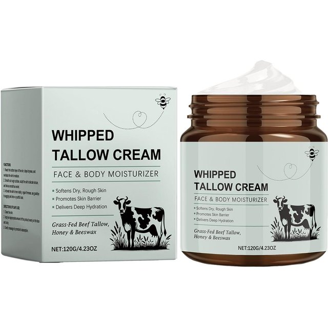 Talgcreme Kuhfett-Gesichtscreme pflegt und zarte Haut, repariert und beruhigt das Gesicht, spendet Feuchtigkeit und strafft die Haut, 120 g weiß