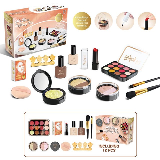 Kinderspielzeug Simulations-Kosmetik-Sammlung Rollenspiel Make-up Spielzeug Ideal für Mädchen Spielhaus Simulation Make-up Lernspielzeug beige