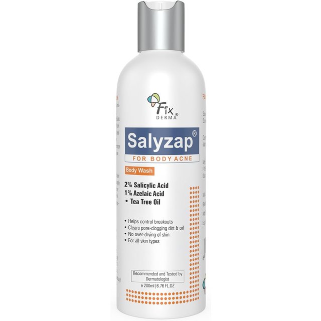 Fixderma Salyzap 2% Gel Douche à l'Acide Salicylique pour l'Acné | Gel Douche Exfoliant | Gel Douche Anti-Acné sur le Dos et les Bras pour Peaux à Tendance Acnéique | Aide à Contr white