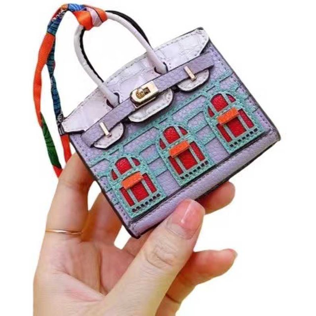 H Home Neue Mini-Anhänger Kleines Haus Platin Tasche Kreative Süße Lippenstift Tasche Kopfhörer Charter Schlüssel Tasche 8x4x9 violett