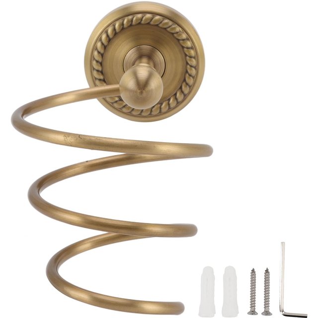 Haartrocknerhalter Antik Messing Haarpflegewerkzeuge Halter Wandmontage Bronze Finish Spirale Haartrockner brown