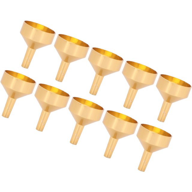 10 Stück Metall Kleiner Trichter Mini Aluminiumlegierung Trichter zum Befüllen von Flaschen und Übertragen von Kosmetika ParfümGold beige