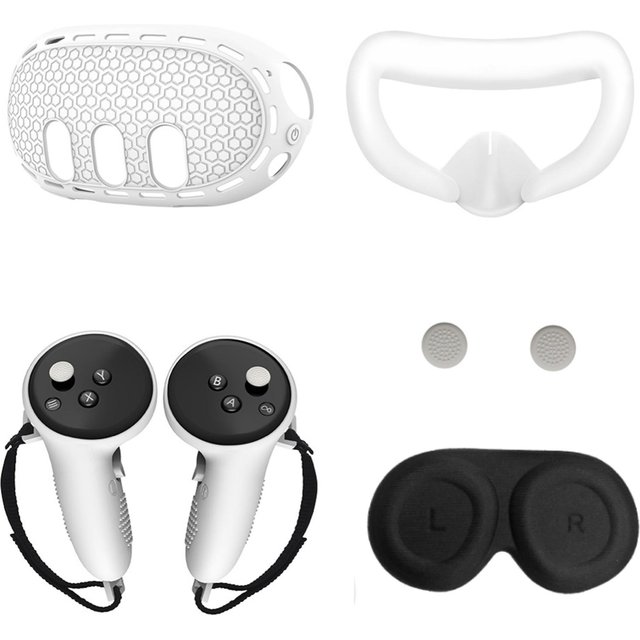 Ensemble de 5 pièces pour Meta Quest3 Housse faciale en silicone Housse de protection pour objectif Remplacement pour accessoires VR Quest3 blanc blanc