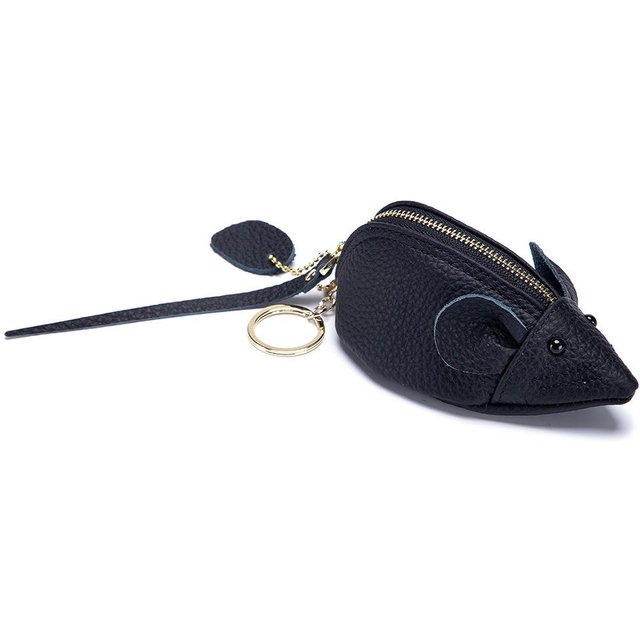 Leder Mini Geldbörsen Mädchen Taschenanhänger Lebhaft Niedlich Mausform Wechselgeldbörse Schlüsselanhänger Münzbeutel Tasche Clutch Damen Lippenstifttaschen schwarz