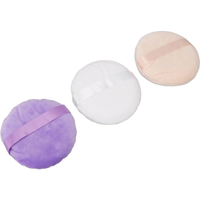 3 STÜCK Puderquaste Supergroß Rund Weich Velours Gesichtspuderpads Tragbar mit Band Make-up Puderquaste white