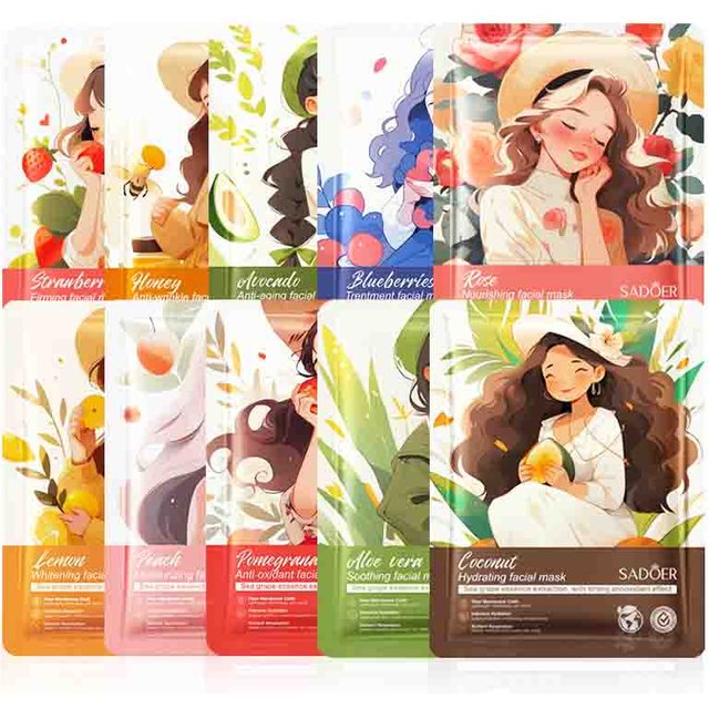 10 Stück SADOER Früchte Gesichtsmasken für das Gesicht Feuchtigkeitsspendend Aufhellend Straffend Hydrierend Gesichtsmaske Schönheit Gesicht Hautpflege Produkte