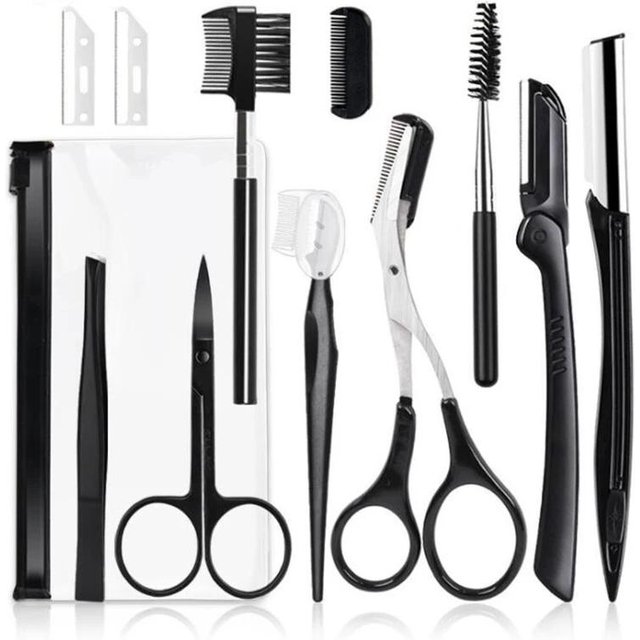Neues Augenbrauen-Trimmer-Set Schere Pinzetten Augenbrauenrasierer Schaben Augenbrauenkamm Rasierer Augenbrauen-Clip Make-up-Werkzeugsets black