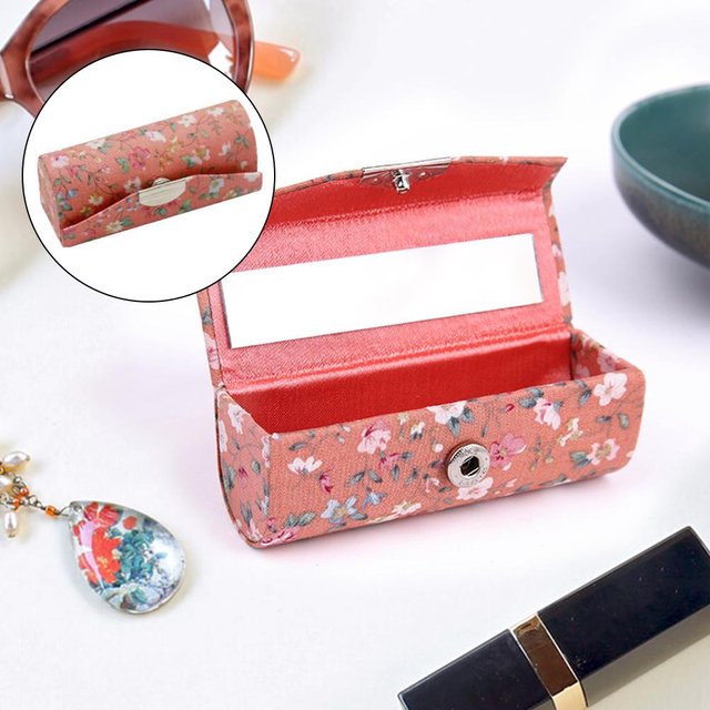 2 Stück Blumen Lippenstifthalter Retro Blumenmuster Lippenstift Organizer mit Spiegel Kosmetik pink