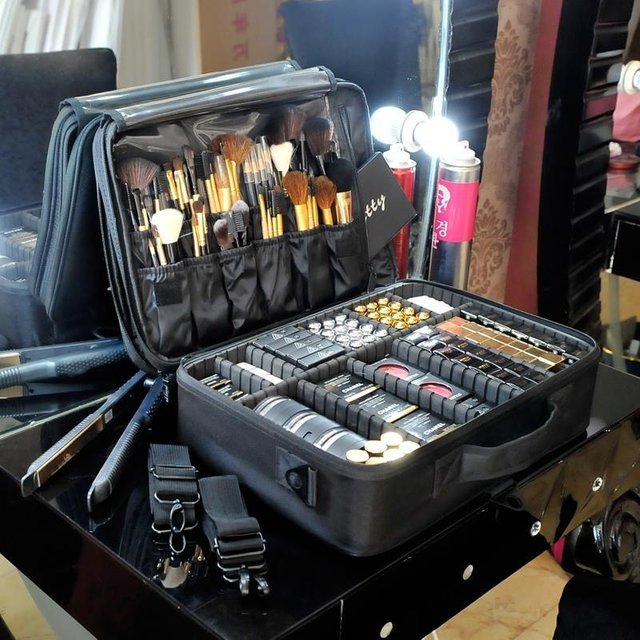 Professioneller Make-up-Pinsel-Werkzeugkoffer, Kosmetik-Organizer, Reise-Aufbewahrungstasche Mini-2 Layers schwarz