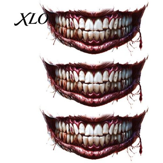 Halloween Cosplay Gesichtstattoos 3 Stück Realistische Gruselige Mundtattoos für Zombie Vampir Clown Party, Wasserdicht Einfach Anzubringen Horror Kunst Erwachsene, Make-up D black