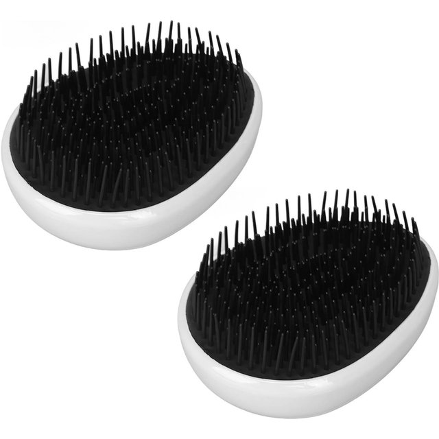 2 Stück Haarbürste Kopfhautbürste Weiche Runde Zähne Massage Tragbar Eiförmig Shampoo-Bürste Kamm white