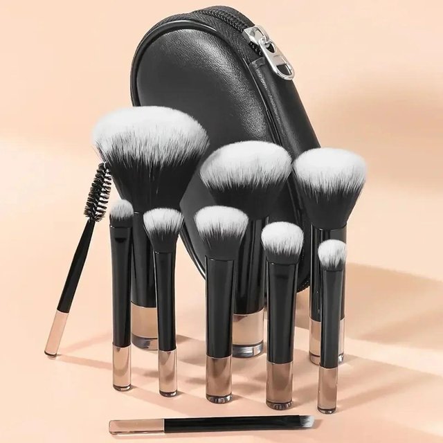 10 Pièces/Sac Mini Set de Pinceaux de Maquillage Poudre Ombre à Paupières Fond de Teint Blush Blender Cache-Cernes Outils de Beauté Pinceau Professionnel noir