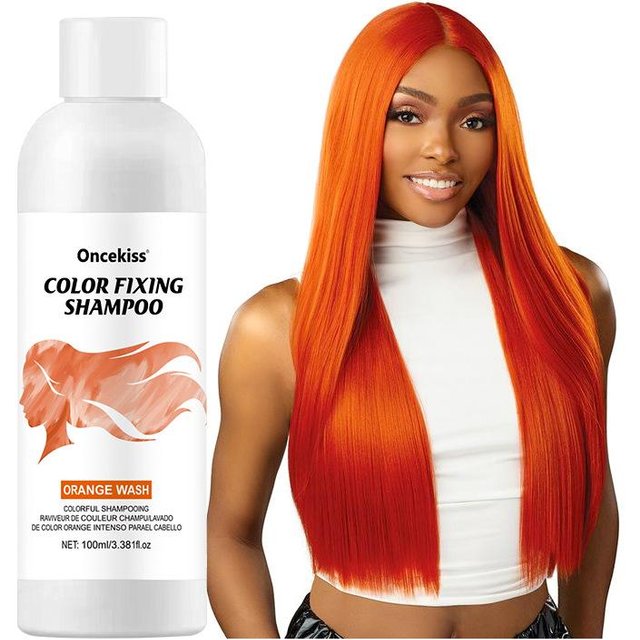 100 ml Fixateur de Couleur Shampooing Violet Fixe la Couleur Masque les Cheveux Gris Décoloration Jaune Après Décoloration Coloration Cheveux Longue Durée Non Irritant Soin orange