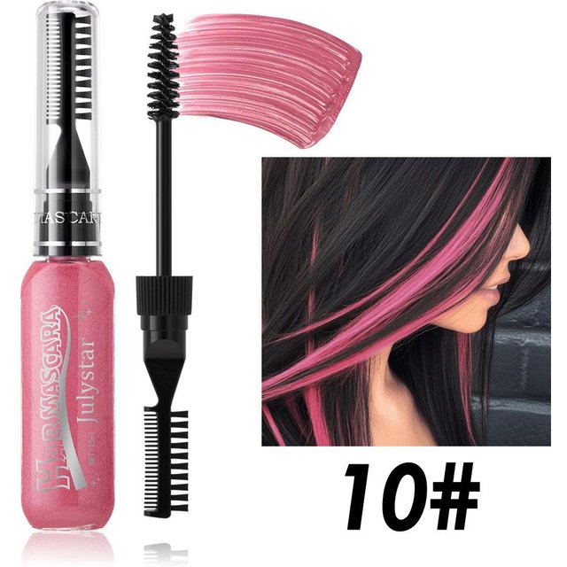 Bunte Haar-Mascara Temporäre Haarfarbe 15ml Waschbarer Haar-Highlights-Stift mit integriertem Pinsel für Party-Bühnen-Make-up Festival Cosplay