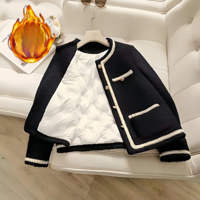Veste matelassée épaisse, veste courte style petit parfum pour femme, nouvelle collection hiver, polyvalente, rouge, haut de socialite française 2XL white
