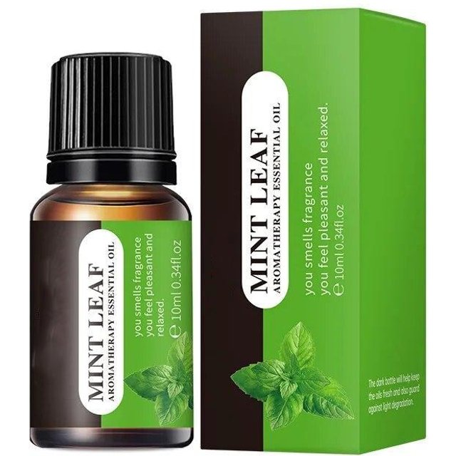 Huile d'aromathérapie hydrosoluble de 10 ml, parfums multiples, atmosphère chaleureuse pour la maison, pour humidificateurs et diffuseurs sans flamme MINT LEAF black