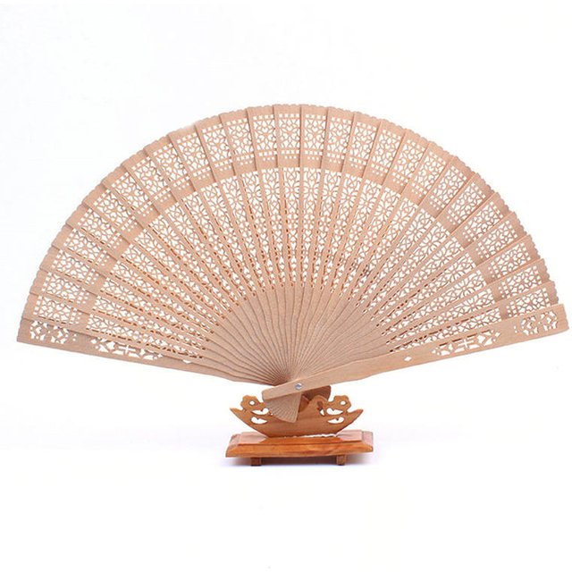 Éventail à main en bois de santal japonais chinois parfumé pour cadeau de mariage beige