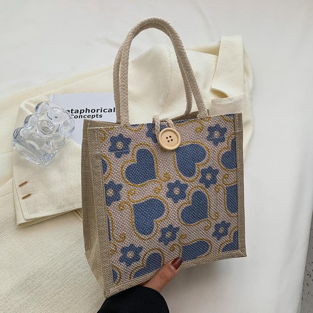 Kleine frische Hand Tragende Leinen Bento Tasche für Frauen Ins Ins Für die Arbeit und Make-up Aufbewahrung Handtasche Leinen Quadratische Tasche gray