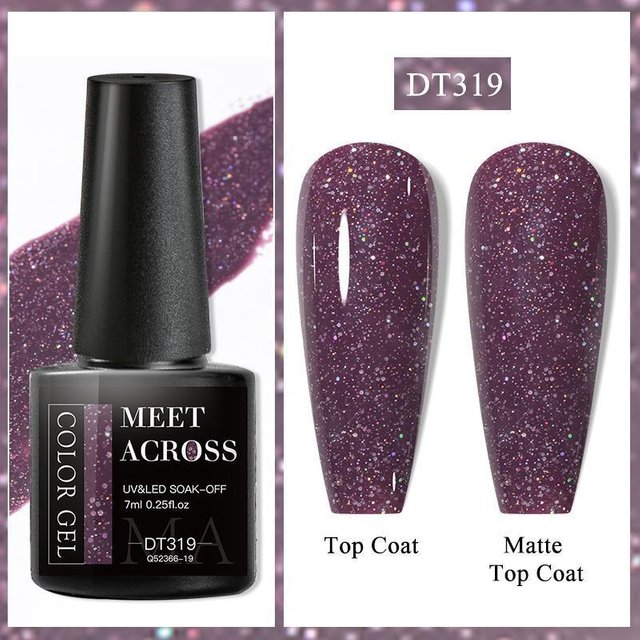 MEET ACROSS Glitzer-Gel-Nagellack, beliebter Nude-Rosa-Rot-Blau-Glitzer-Gel-Lack, buntes Gel für Starter-Maniküre, Nail-Art-Salon DT319 gray