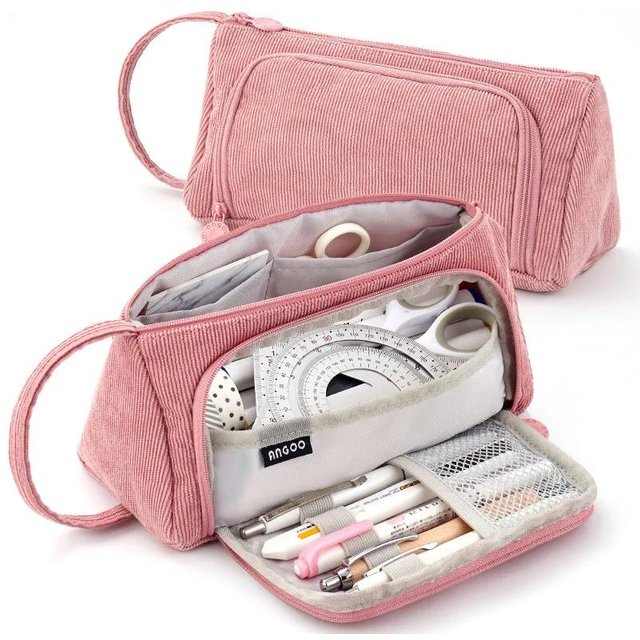 Süßes Federmäppchen aus Cord in Macaron-Farben, Federmäppchen, Federtaschen, Make-up-Stifte-Aufbewahrungstasche, Schulbedarf für Mädchen, Schreibwaren rosa