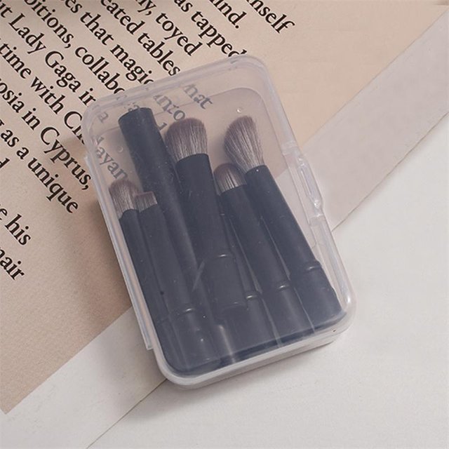 6-teiliges Mini-Make-up-Pinsel-Set für unterwegs mit Box, tragbares Kosmetikpinsel-Set für Puder, Grundierung, Rouge, Blending, Concealer schwarz