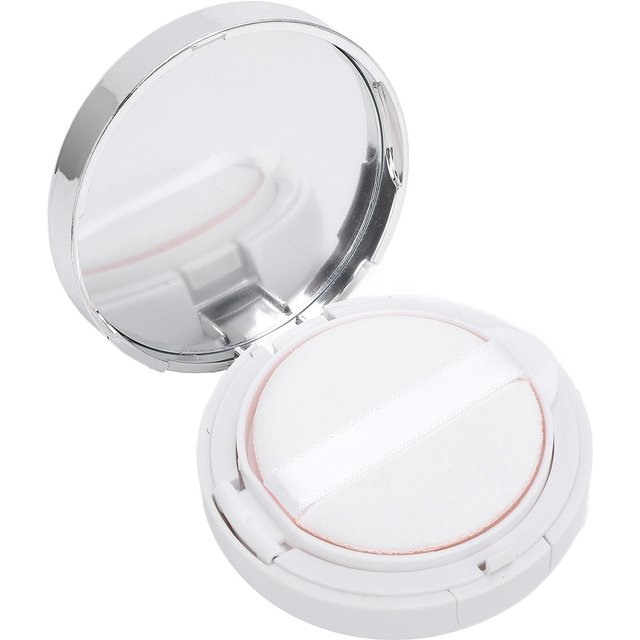 Leere Kissen-Foundation-Dose mit Spiegel, Puderquaste, Löffel, Nachfüllbar, Versiegelter Deckel, Make-up-Puderbehälter white