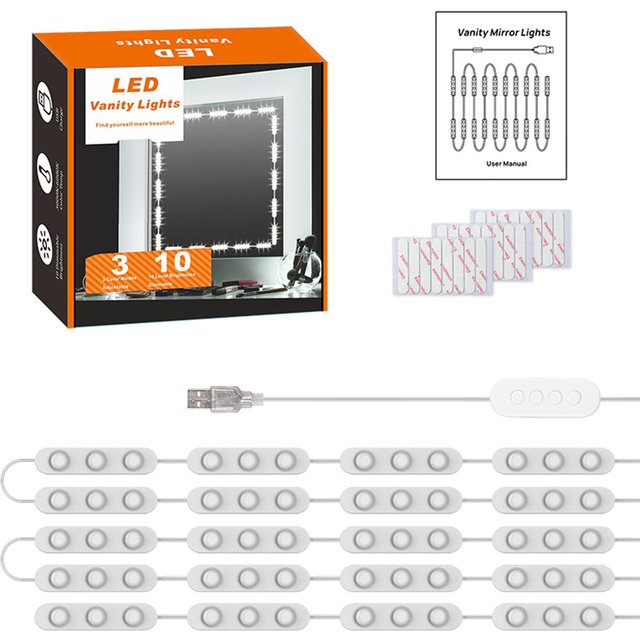 10FT Makeup Vanity Light Module Selbstklebendes Make-up-Spiegellicht Dimmbares Spiegellicht Dreifarbig weiß