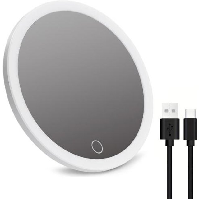 10-/20-/30-facher Vergrößerungsspiegel mit 3-farbigem LED-Licht, Saugnapf, dimmbar, über USB wiederaufladbar, tragbar, Hand-Make-up-Kosmetikspiegel für Männer und Frauen 20X weiß