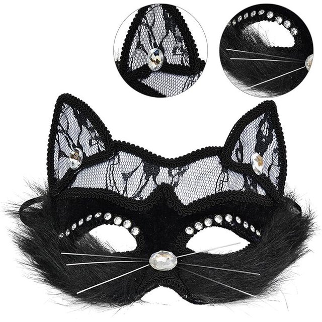 Masque Visage Chat Dentelle Noire Sexy Masque pour les Yeux Mascarade Vénitienne Fête de Noël Cosplay Coiffe pour Femmes Filles Masque Fantaisie Halloween gray