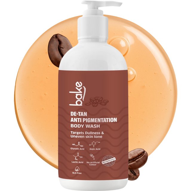 BAKE Gel Douche Corps Détoxifiant Anti-Pigmentation Café avec Acide Kojique, Acide Glycolique, Acide Lactique pour Taches Foncées, Pigmentation, Bronzage & Élimination du Bronzage | Pour M beige