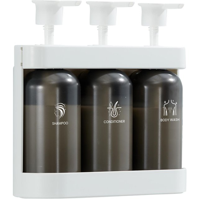 Duschseifenspender Wandmontierter Duschspender 3 Kammern Shampoo Spülung Duschgel Spender für Badezimmer weiß