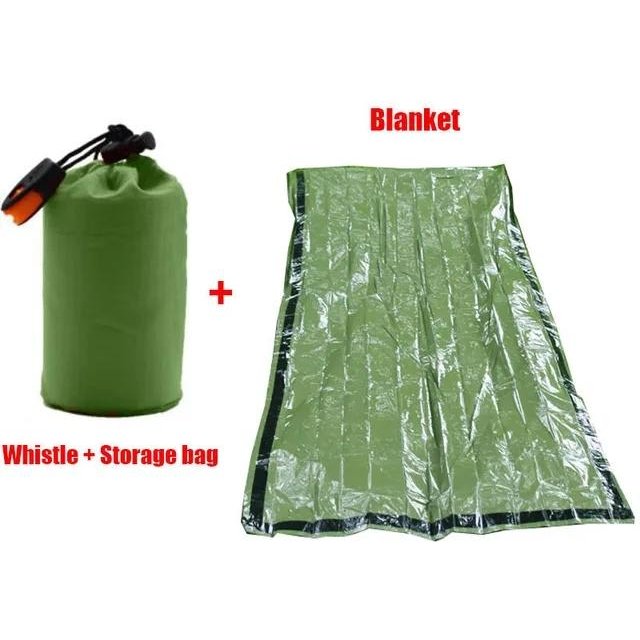 Tragbarer wasserdichter Notfall-Überlebensschlafsack für den Außenbereich, EDC-Campingausrüstung, Thermosack, Erste-Hilfe-Rettungsset, Mylar-Decke beige