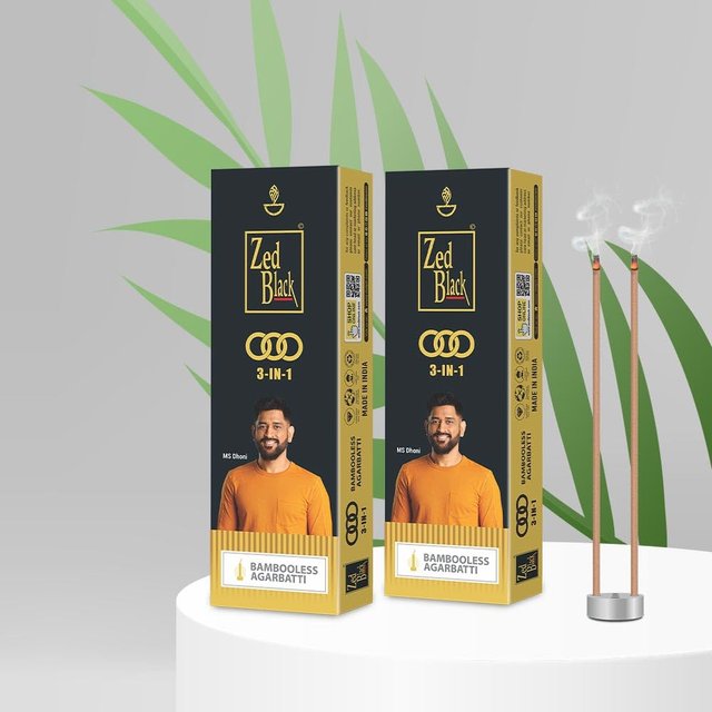 Zed Black 3 en 1 Bâtonnets d'encens de bambou sans fumée Paquet de 2 (100gm x 2 = 200gm) Parfum Longue Durée pour Méditation à Domicile Relaxation black