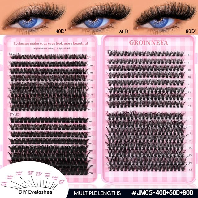 GROINNEYA Flauschige Wimpernbüschel DIY Natürliche Dicke Cluster-Wimpern Flauschige Weiche Nerz-Wimpernverlängerung Einzelne Wimpern Make-up