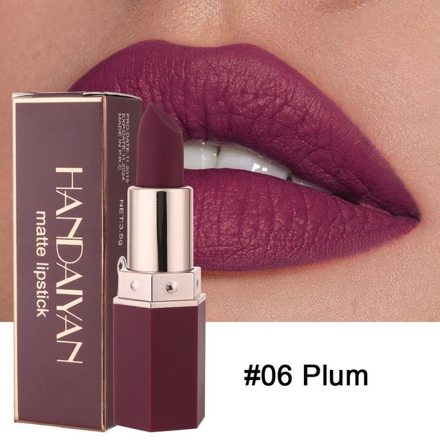 HANDAIYAN 6 Farben Matte Wasserdicht Samt Nude Lippenstift Sexy Rot Braun Pigmente Make-Up Lang Anhaltende Profissional 06 brown