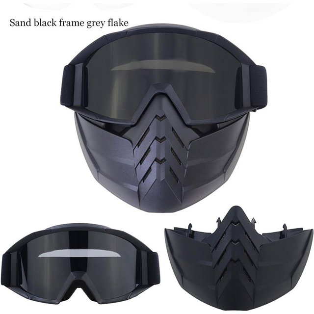Casque de Moto Lunettes de Pilotage Lunettes avec Masque Facial Amovible UV Lunettes Moto Course Démontable Anti-buée Lunettes Chaudes Li Utilisation Pratique One Size&MULTI gray